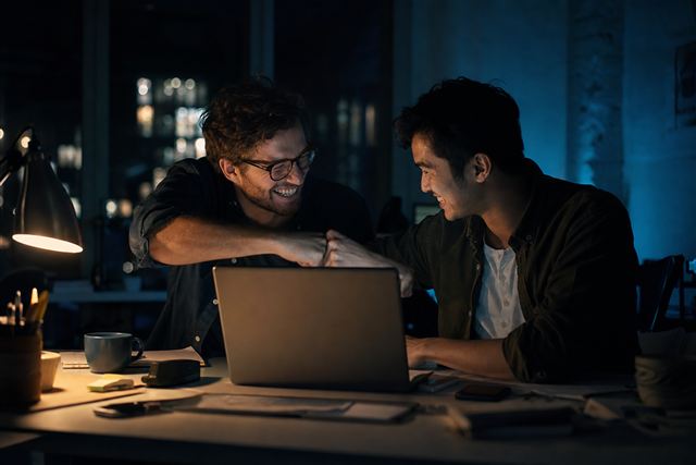 Founders working late in a war room